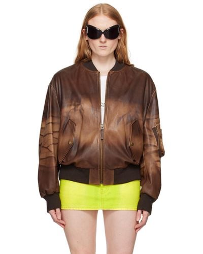 Acne Studios Brown Relaxed Fit Leather Bomber Jacket - Multicolor