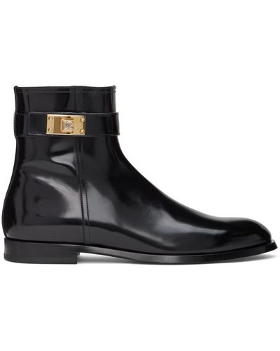 Dolce & Gabbana Giotto Brushed Leather Ankle Boots - Black