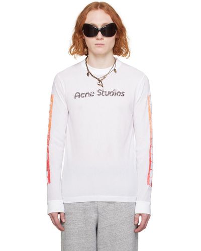 Acne Studios T-shirt à manches longues blanc à logo et motif imprimés