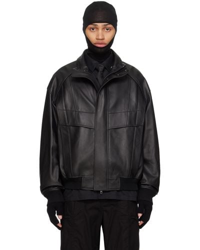 Juun.J Panelled Leather Jacket - Black