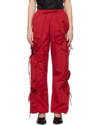 JKim Pantalon de détente rouge à appliqués floraux