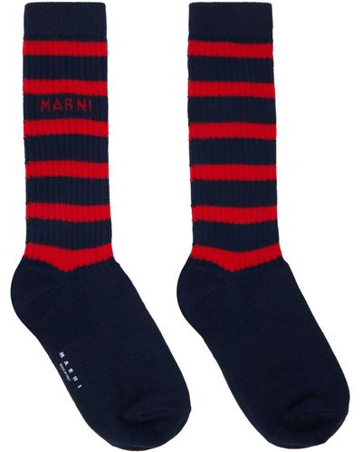 Marni Navy Striped Socks - Blue