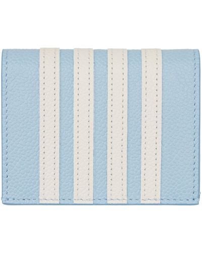 Thom Browne Blue Double 4-bar Appliqué Stripe Leather Card Holder