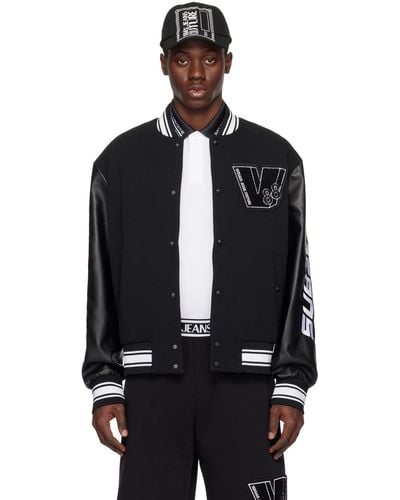 Versace Jeans Couture ロゴパッチ フェイクレザー ボンバージャケット - ブラック