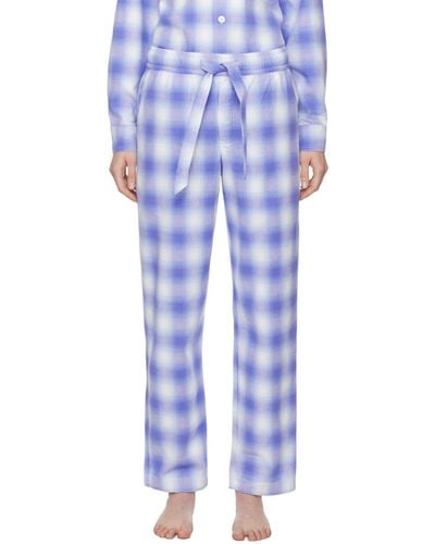 Tekla ブルー チェック パジャマパンツ