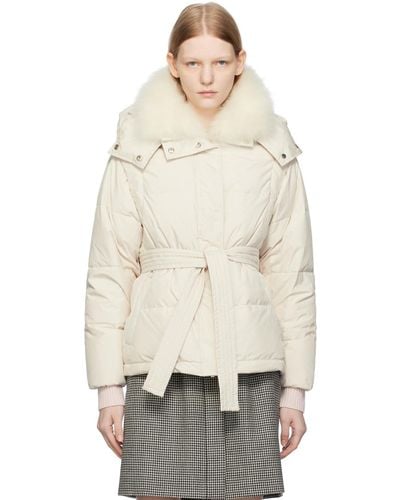 Yves Salomon White Belted Down Jacket - Natural