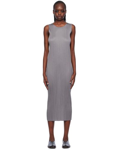 Pleats Please Issey Miyake Gray Basics Midi Dress - Black