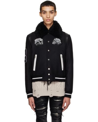 Amiri Black Wes Lang Edition Skull Varsity Bomber