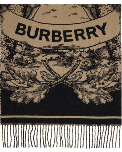 Burberry Beige Cashmere Check And Knight Scarf - Metallic