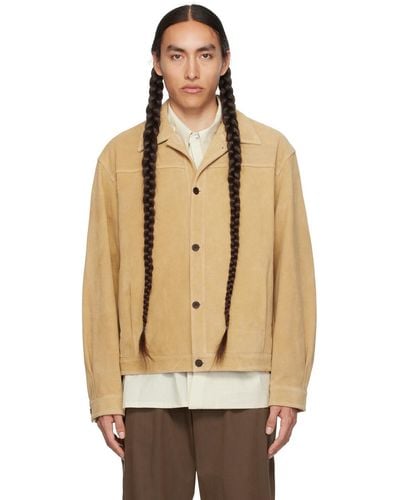 LE17SEPTEMBRE Spread Collar Suede Jacket - Natural