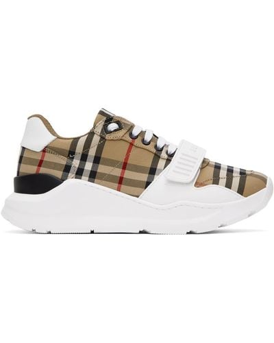 Burberry Beige & White Check Trainers - Black