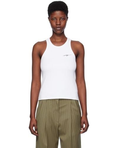 MSGM White Embroidered Tank Top - Brown