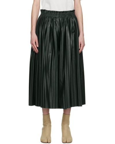 MM6 by Maison Martin Margiela Green Pleated Faux-leather Trousers - Black