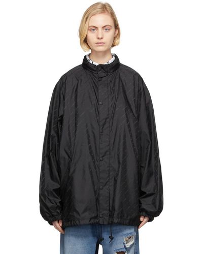 Balenciaga Allover Logo Rain Jacket - Black