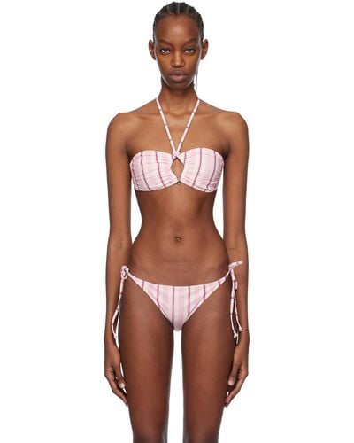 Ganni White & Pink Striped Bikini Top - Multicolor
