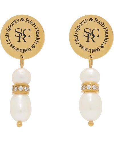 Sporty & Rich Gold Pearl Crystal Earrings - Metallic