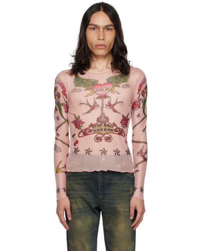 Anna Sui T-shirt à manches longues rose à images à logo exclusif à ssense - Neutre