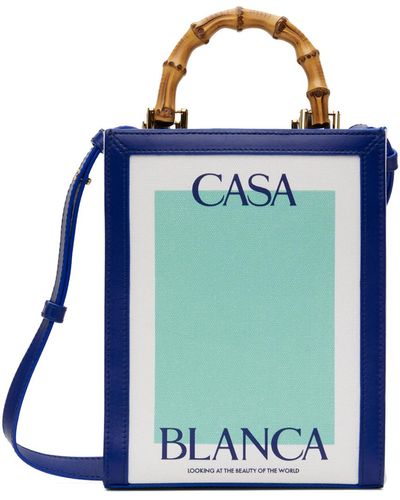 Casablancabrand ネイビー&ホワイト キャンバス ミニ Casa トートバッグ - ブルー