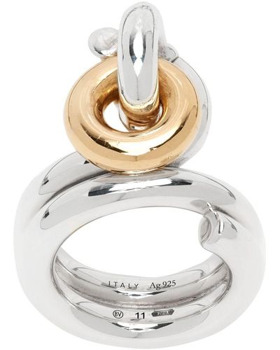 Bottega Veneta Silver Link Ring - Metallic