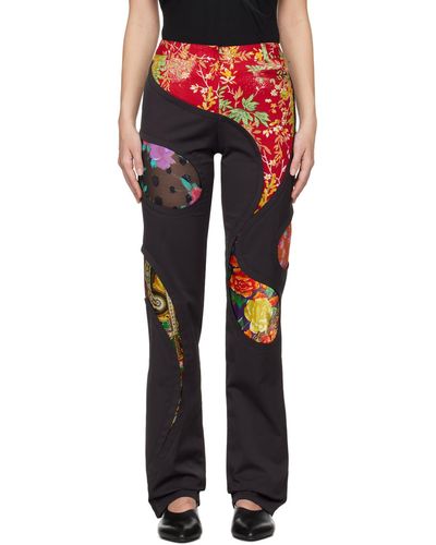 JKim Pantalon noir à garnitures graphiques en viscose suprarecyclée - Multicolore