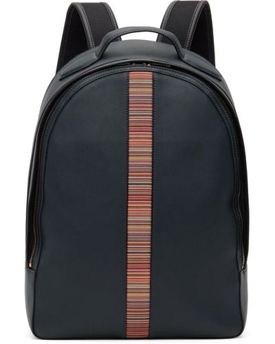 Paul Smith Navy Leather Signature Stripe Backpack - Black
