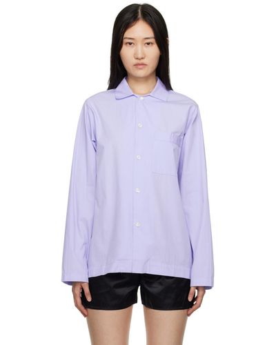 Tekla Chemise de pyjama à manches longues bleue - Violet