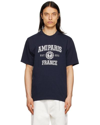 Ami Paris T-shirt en coton à logo imprimé - Bleu