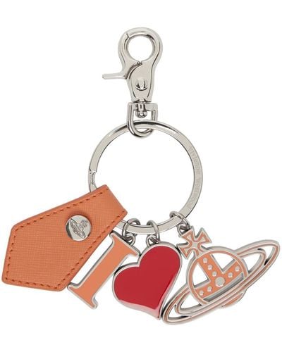Vivienne Westwood Silver Saffiano I Love Orb Keychain - Red