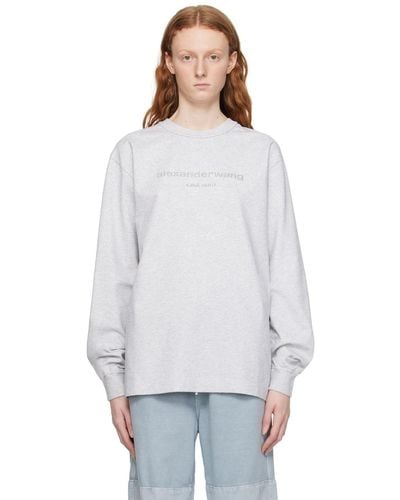 Alexander Wang Grey Glitter Long Sleeve T-shirt - White