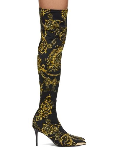 Versace Black Scarlett Regalia Baroque Print Over-the-knee Boots