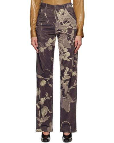 Dries Van Noten Pantalon mauve à motif fleuri - Multicolore