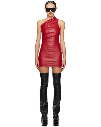 Rick Owens Red Athena Leather Minidress