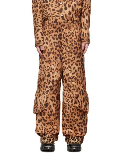 we11done Pantalon cargo brun et brun clair à motif léopard imprimé - Marron
