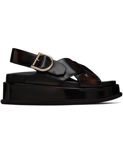 Dries Van Noten Ssense Exclusive Brown Leather Sandals - Black
