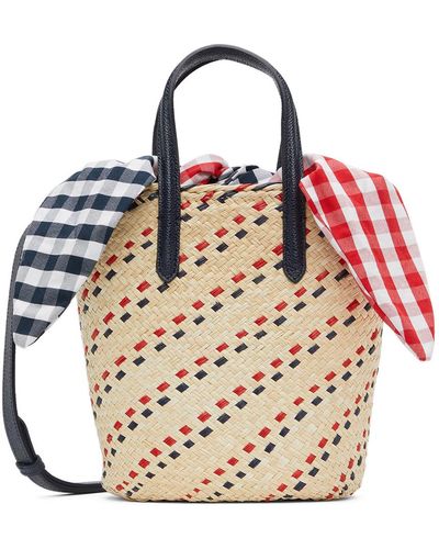 Thom Browne Thom E Raffia Mini Basket Shoulder Bag - Natural