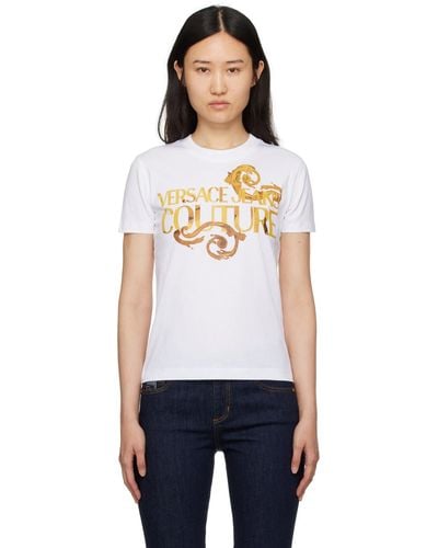 Versace ホワイト ロゴプリント Tシャツ - マルチカラー