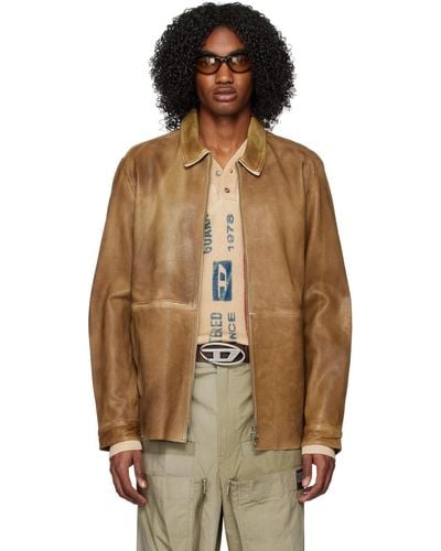 DIESEL Brown L-clime Leather Jacket - Multicolour