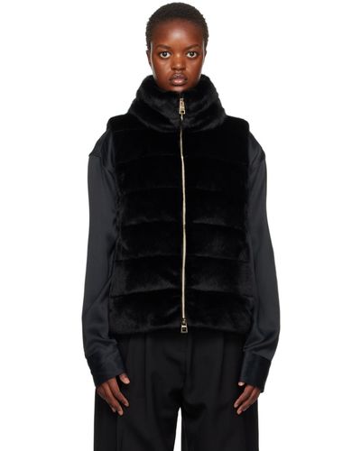 Herno Black Quilted Faux-fur Down Vest