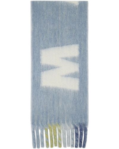 Marni ブルー& モヘア ロゴ ストライプ マフラー
