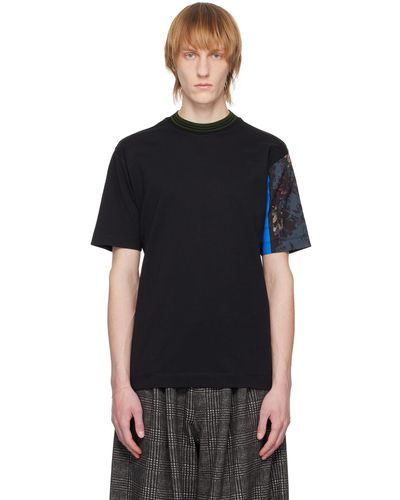 Dries Van Noten Black Patchwork Sleeve T-shirt