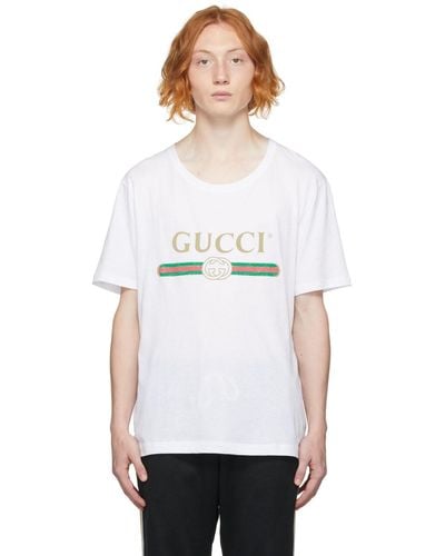 Gucci ロゴ ウォッシュドオーバーサイズ Tシャツ, ホワイト, ウェア
