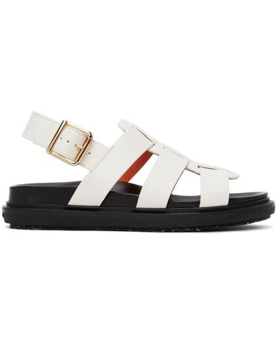 Marni White Gladiator Fussbett Sandals - Black