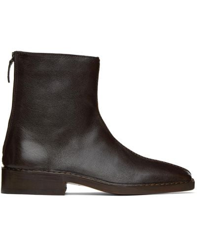 Lemaire Brown Piped Zipped Boots - Black