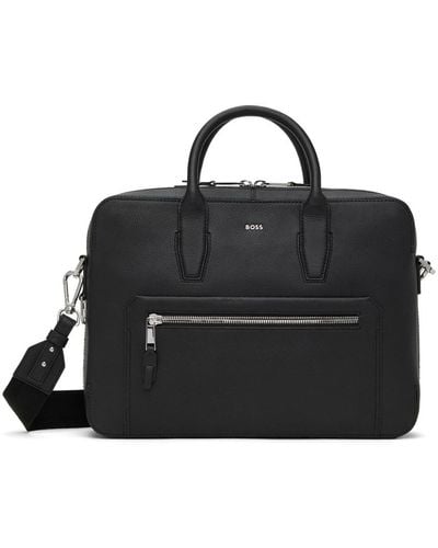 BOSS Grained Leather Briefcase - Black