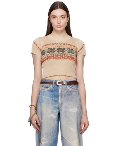 Our Legacy Beige Cropped T-shirt - Blue