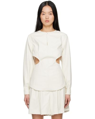 Issey Miyake Off- Figure Faux-leather Shirt - White
