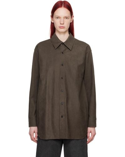 AURALEE Oversized Leather Shirt - Brown
