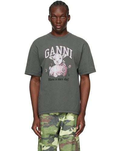 Ganni Grey Relaxed Lamb T-shirt - Black