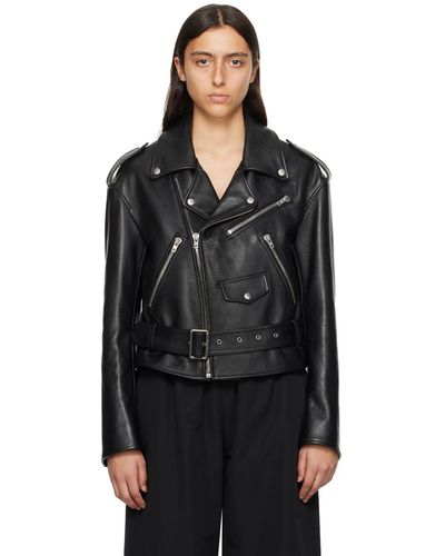 we11done Printed Leather Jacket - Black