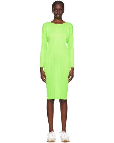Pleats Please Issey Miyake Green Monthly Colors September Midi Dress